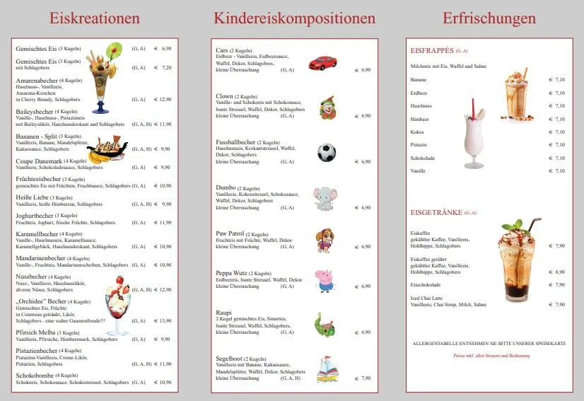 Eiskreationen direkt am Klopeiner See im öffentlichen Cafe-Restaurant und Seeterrassen Orchidee