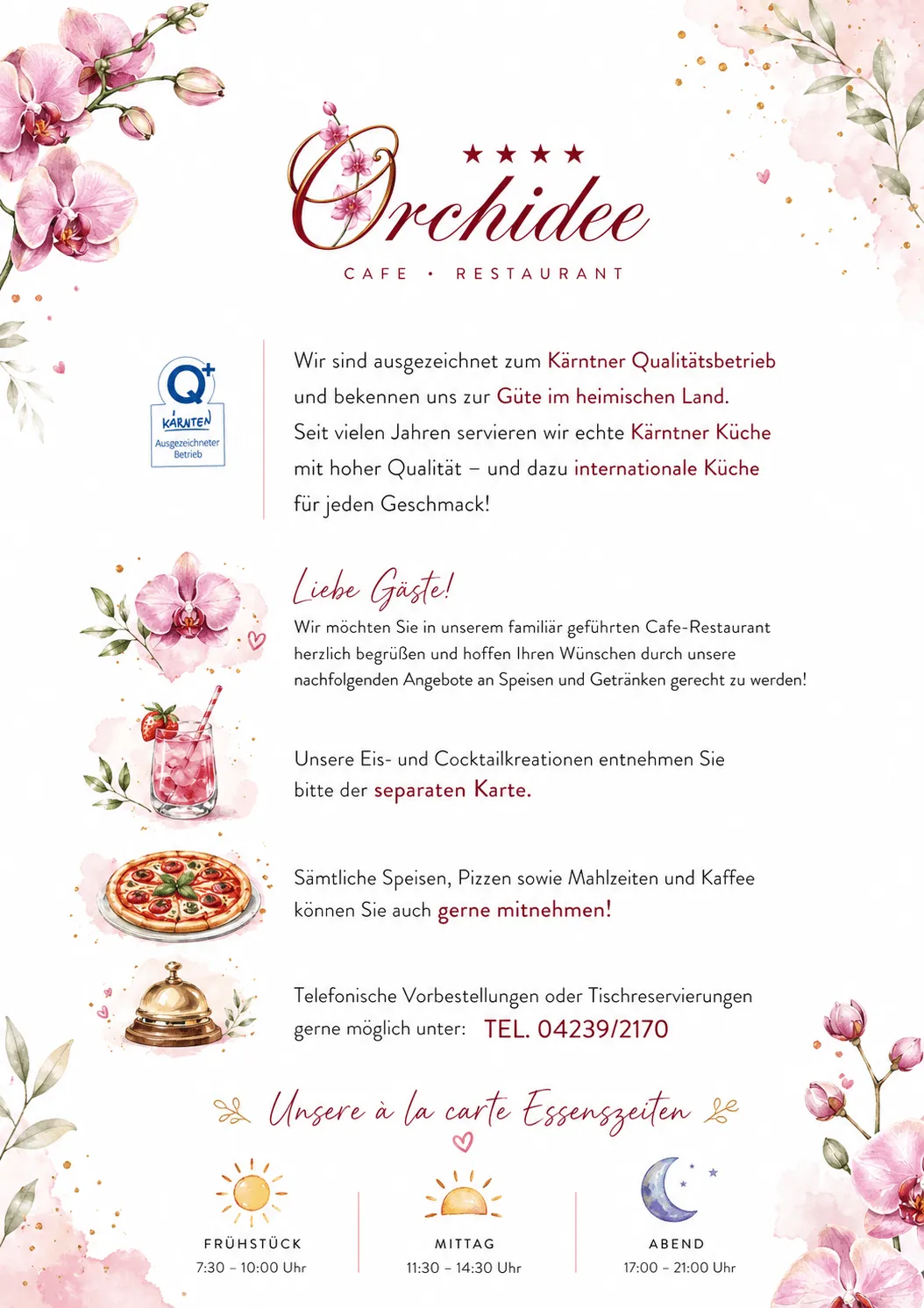 Titelseite Speisekarte Strandhotel Orchidee