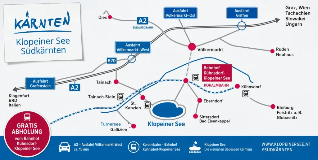 Wie komme ich zum Klopeiner See und finde das barrierefreie Strandhotel Orchidee? Lageplan Hotel Orchidee
