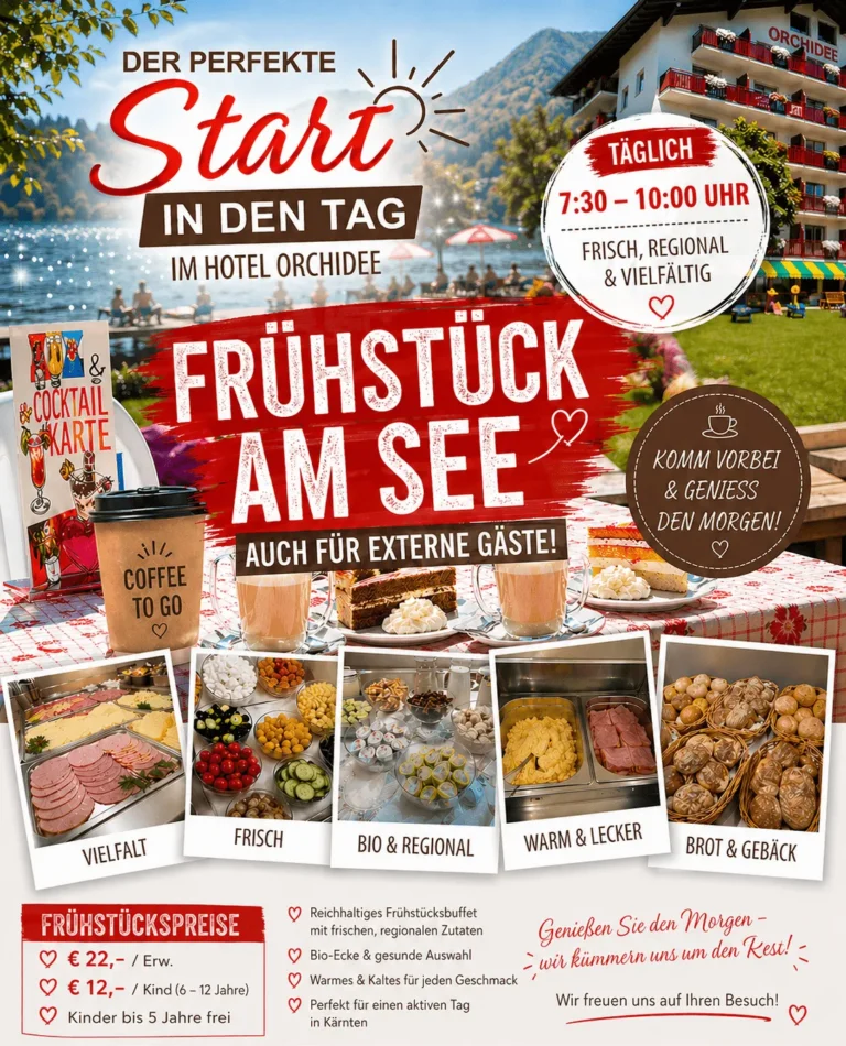 a la carte Frühstücken am Klopeiner See im Hotel Orchidee