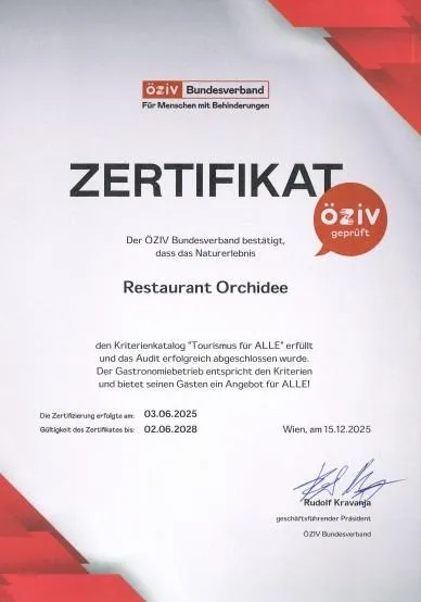 ÖZIV Zertifikat barrierefreies Restaurant Strandhotel Orchidee