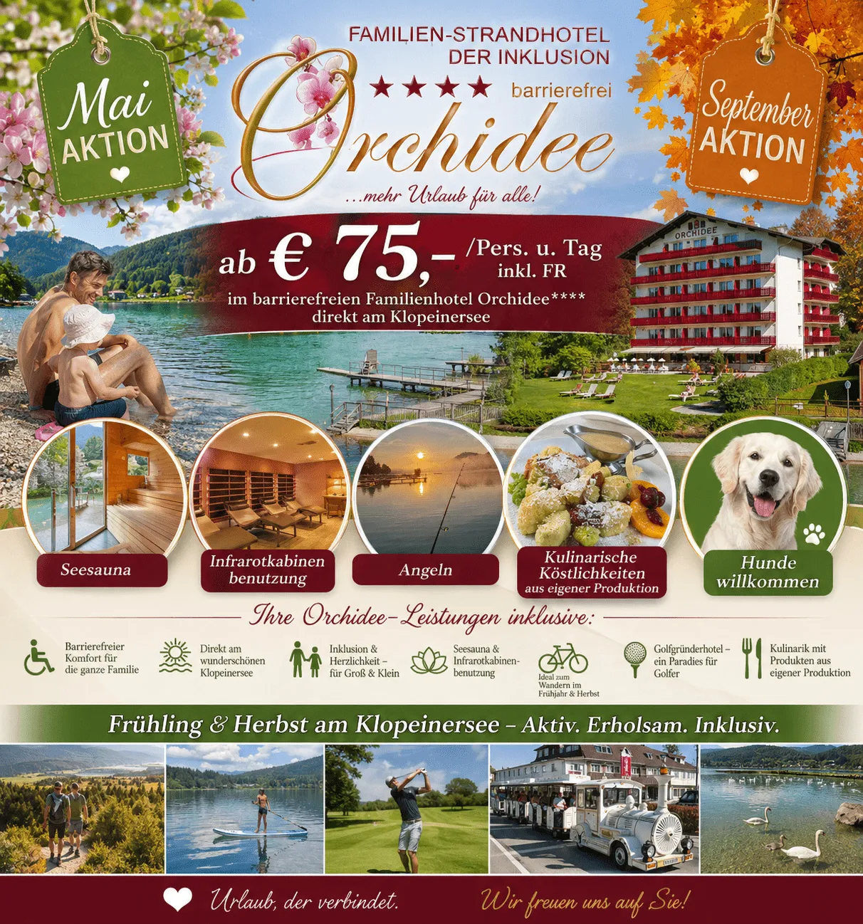 Mai & September Aktion im barrierefreien Strandhotel Orchidee direkt am Klopeiner See Südkärnten