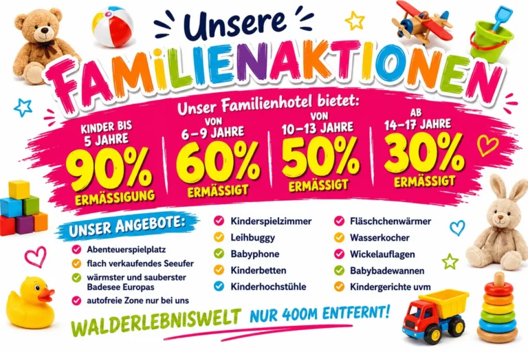 Familienangebote des Strandhotel Orchidee am Klopeiner See in Kärnten mit Kinderermäßigungen, Spielplatz, Babyausstattung und zahlreichen Inklusivleistungen für Familien