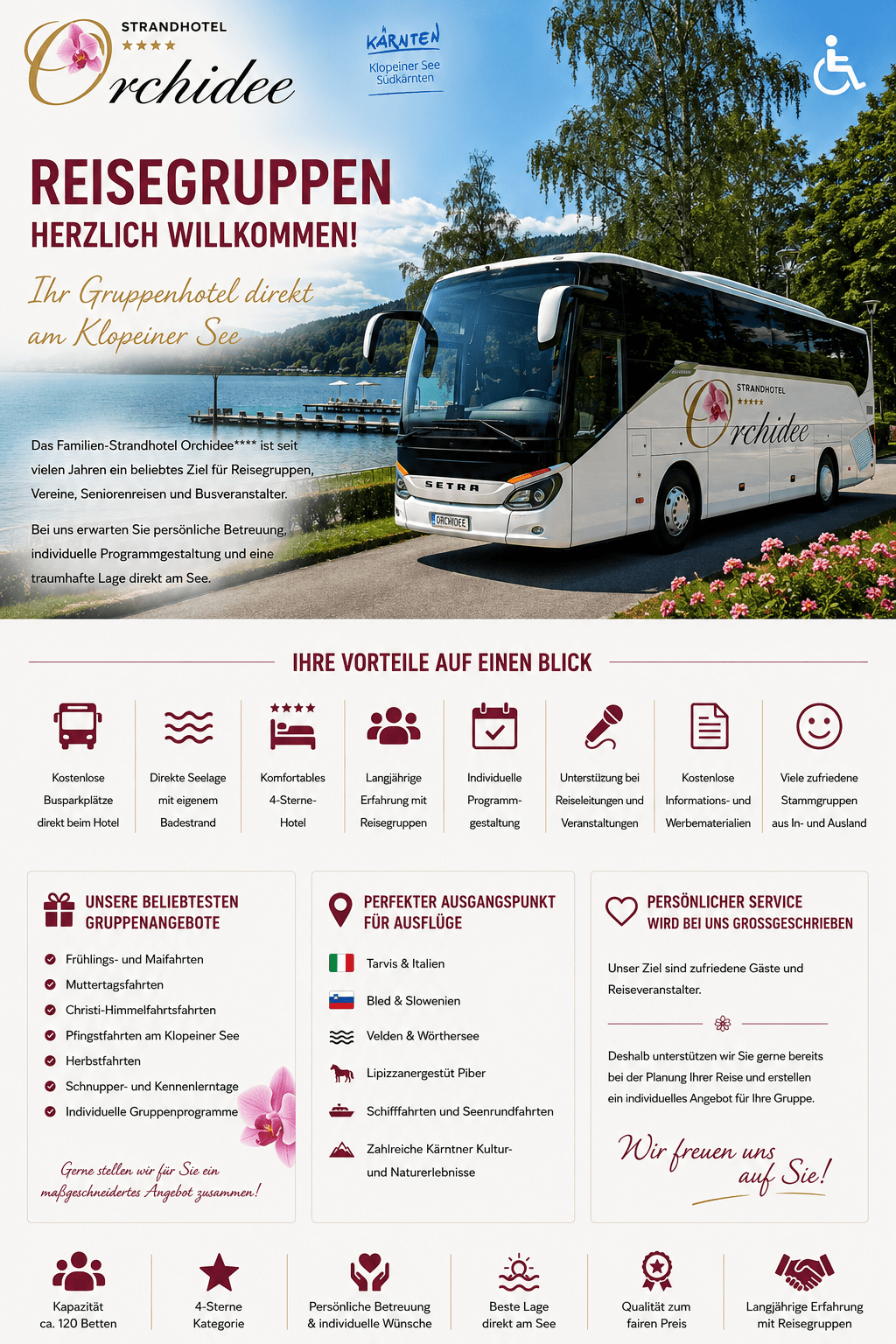 Reisegruppen beim Strandhotel Orchidee am Klopeiner See