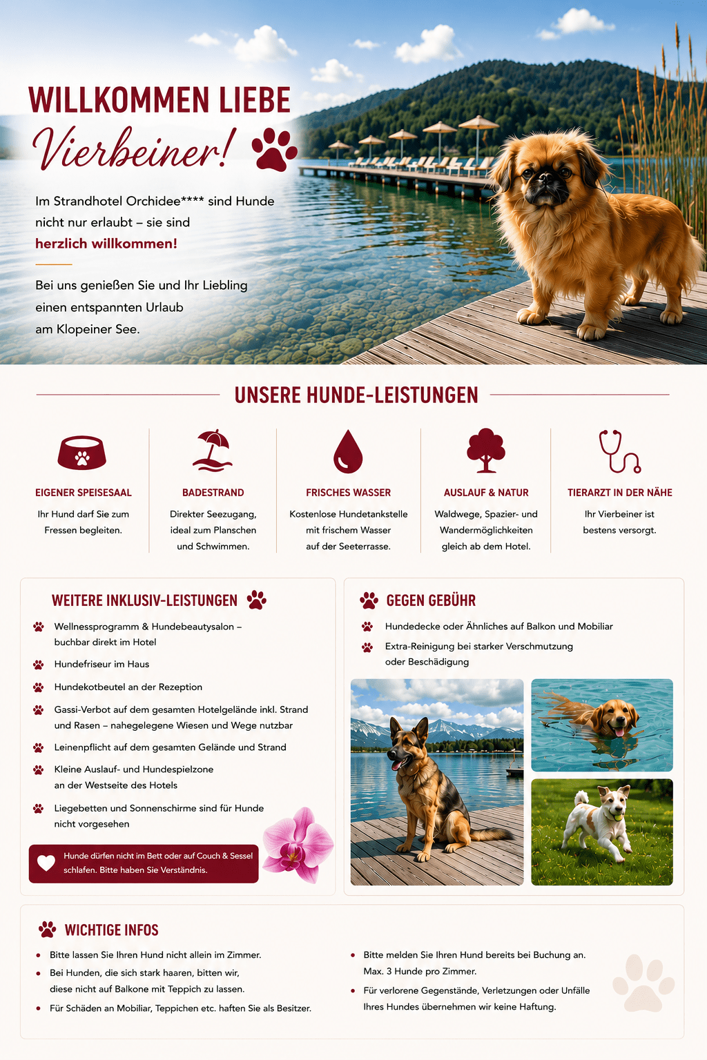 Hunde herzlich willkommen bei uns im barrierefreien Strandhotel Orchidee am Klopeiner See