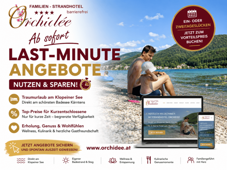 Last Minute Angebote barrierefreies Familien-Strandhotel Orchidee direkt am Klopeiner See mit Badestrand Südkärnten