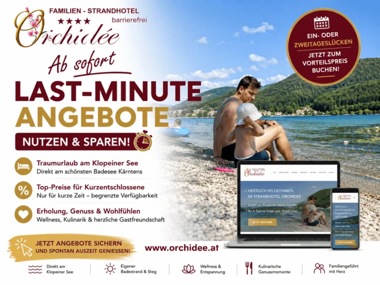 Last Minute Angebote barrierefreies Familien-Strandhotel Orchidee direkt am Klopeiner See mit Badestrand Südkärnten