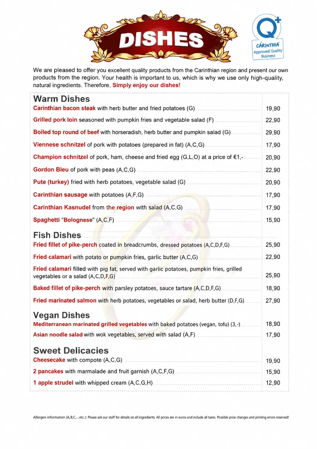Dishes Hotel Orchidee